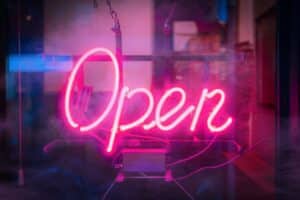 Open sign on a small business