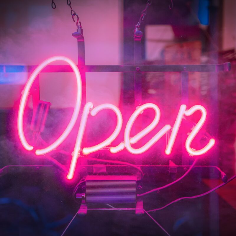 Open sign on a small business